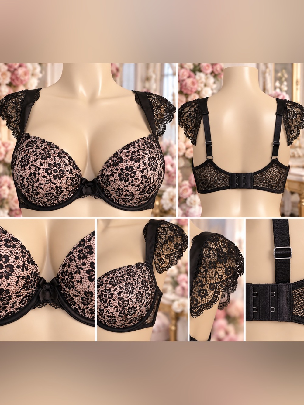 Victoria’s Secret Dream Angels 36D Black Lace Cap Sleeve Push-Up